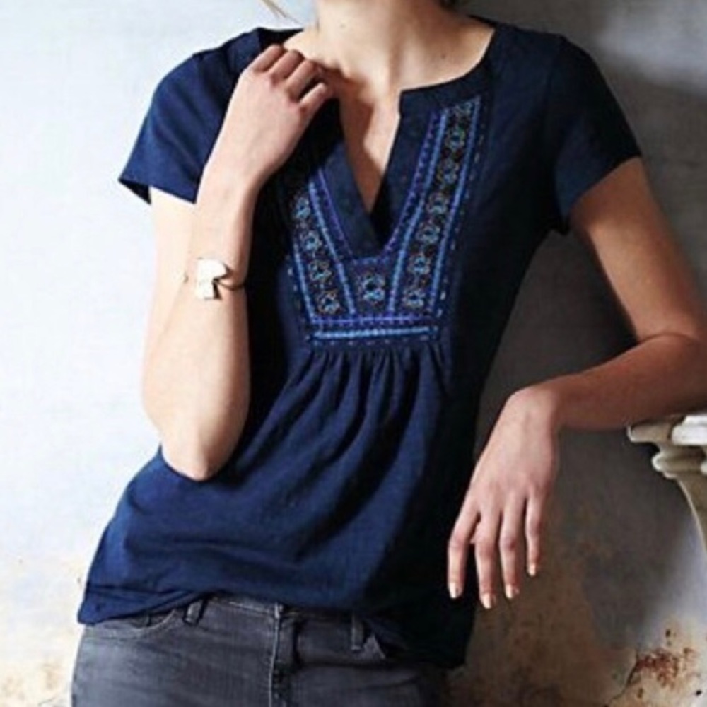 Meadow Rue Anthropologie Beaded Yolk Shirt